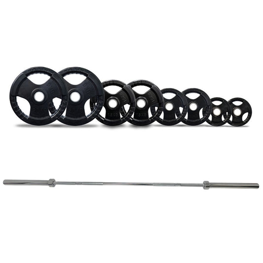 130kgs rubber weights with 7 ft olympic barbell